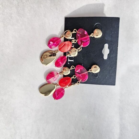 LYDELL NYC Chandelier NWT Magenta Red Gold Statement earrings Dangle - Picture 5 of 6